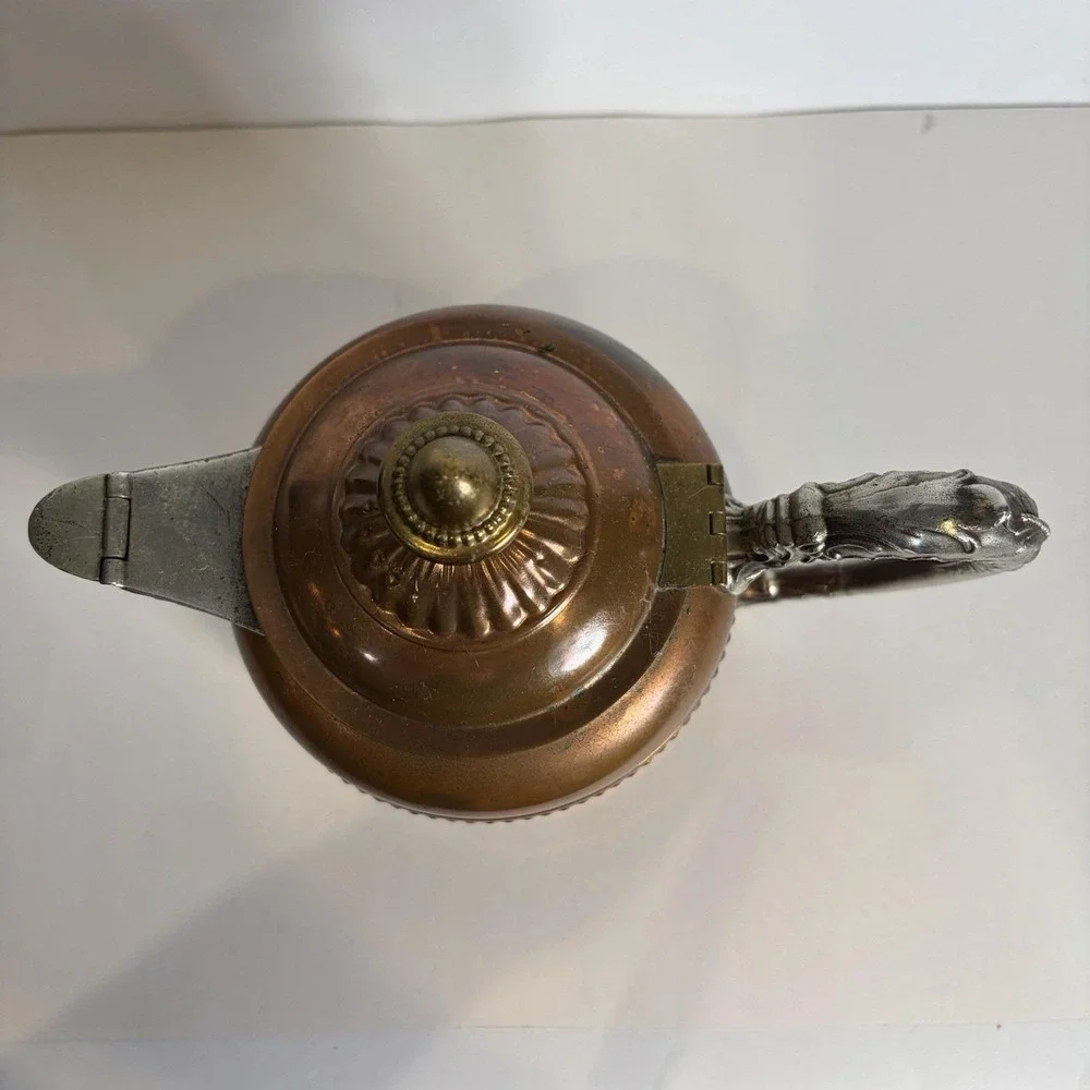 Antique Copper Brass Nickel Teapot Pitcher Rochester Stamping Works